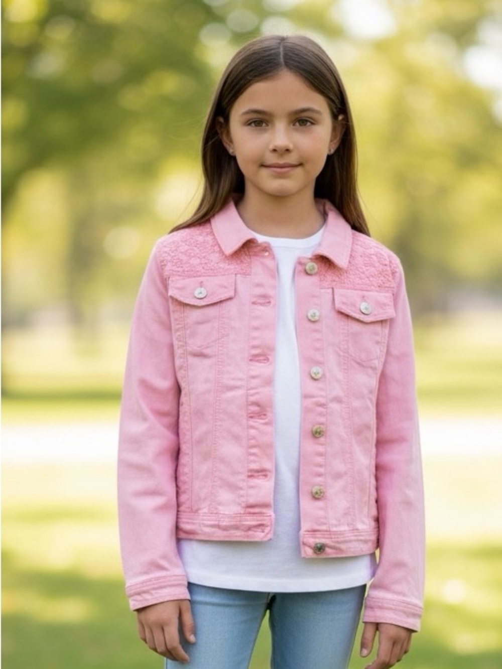 Justice Pink Denim Jacket for Girls - Button Front Jean Jacket